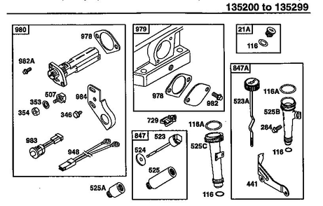 Oil Gard Kit Diagram and Parts List for 135200-135299 0001-0013 Briggs and Stratton Engine
